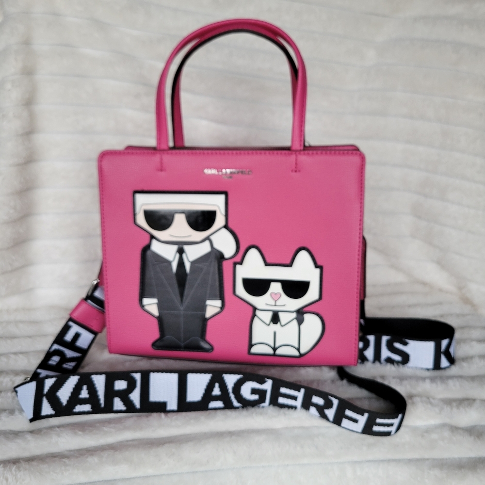 NWT Karl Lagerfeld Maybelle Fuchsia Paris Maybelle Satchel Handbag